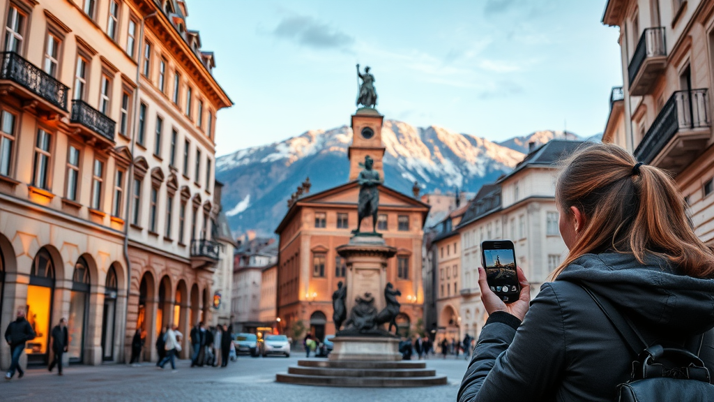 Erlebe den Charme der Maria-Theresien-Straße, Innsbrucks Herzstück, mit faszinierenden Geschäften, Cafés und historischen Sehenswürdigkeiten.